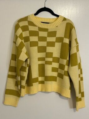 Cider Yellow Checkerboard Crew Neck Sweater